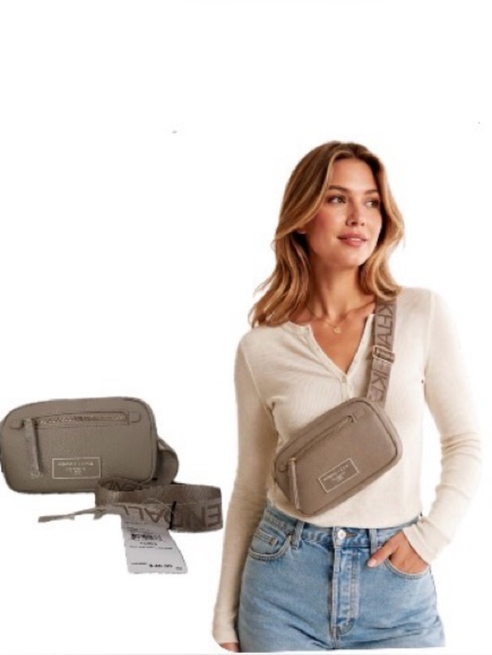 Kendall + Kylie, NWT Taupe Crossbody Belt Bag Neutral Pebbled Vegan Leather